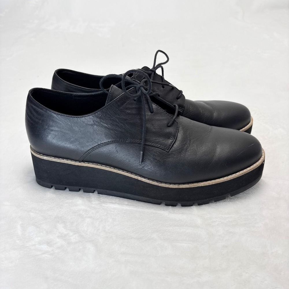 Eileen Fisher Eddy Black Leather Platform Oxford Shoes 11 Dark Academia Chunky - Picture 3 of 10